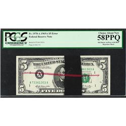 1969A $5 Federal Reserve Note ERROR Ink Smear & BEP Rejection PCGS Choice AU 58P