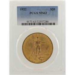 1922 $20 St. Gaudens Double Eagle Gold Coin PCGS MS63