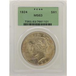 1924 $1 Peace Silver Dollar Coin PCGS MS63
