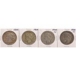 Lot of (2) 1934 & (2) 1934-S $1 Peace Silver Dollar Coins