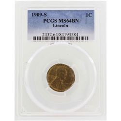 1909-S Lincoln Wheat Penny Coin PCGS MS64BN