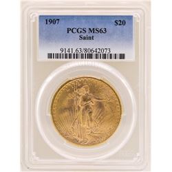 1907 $20 St. Gaudens Double Eagle Gold Coin PCGS MS63