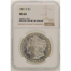 1881-S $1 Morgan Silver Dollar Coin NGC MS64