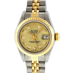 Rolex Ladies Two Tone 14K Champagne Diamond 26MM Datejust Wristwatch