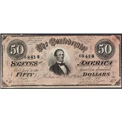 1864 $50 Confederate States of America Note
