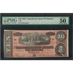 1864 $10 Confederate States of America Note T-68 PMG About Uncirculated 50EPQ