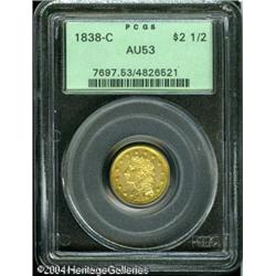 1838-C $2 1/2 AU53 PCGS. Variety 1-A, the only kno 1838-C $2 1/2 AU53 PCGS.