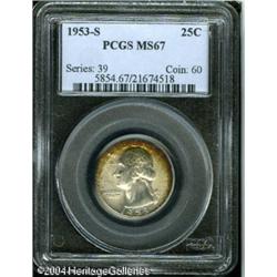 1953-S 25C MS67 PCGS. Blazing white luster with an arc 1953-S 25C MS67 PCGS.