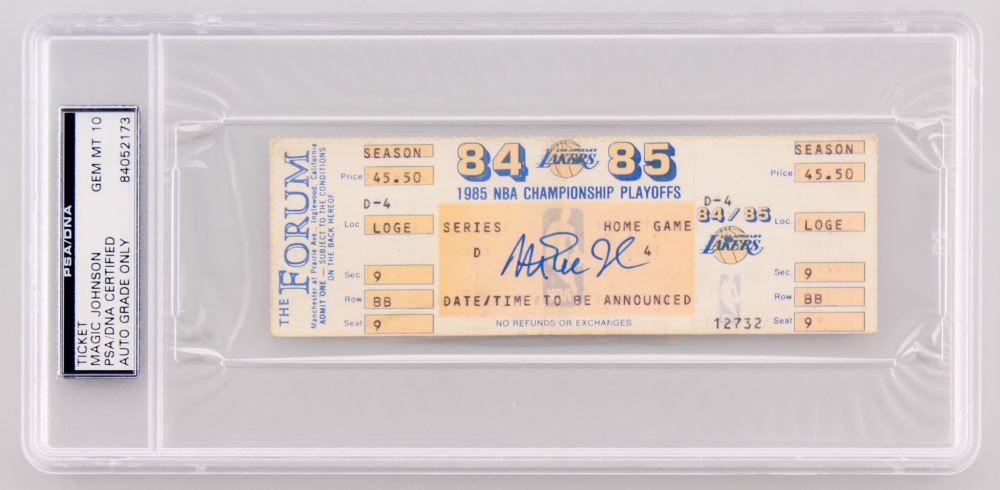Magic Johnson Signed 1985 NBA Finals Game 4 Ticket (PSA Encapsulated)
