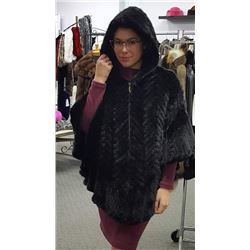 LA 23 - CUSTOM FUR – BROWN MINK KNITTED HOODED CAPE
