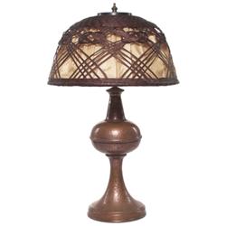 Arts & Crafts lamp, hammered copper