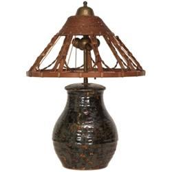 Fulper lamp, ribbed form with high glaze 