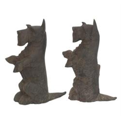 Wrought iron andirons, in the shape of a Scotties 