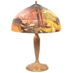 Reverse Painted lamp, shade with landscape
