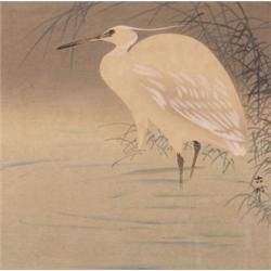 Japanese woodblock, crane standing