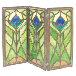 Arts & Crafts window hangings, three