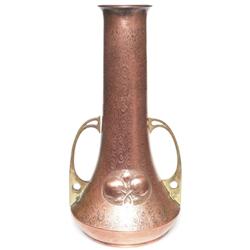 Arts & Crafts vase, hammered copper 