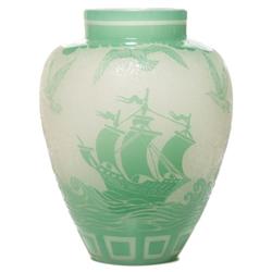 Steuben vase acid cut-back ships, seagulls