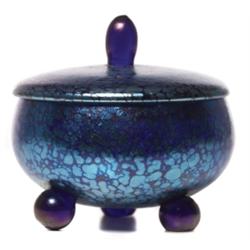 Loetz covered vessel, footed form in cobalt 