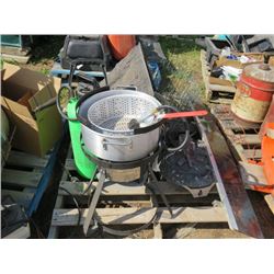 PROPANE FRYER, SPRAYER CAN, ORNAMENTAL ROCK