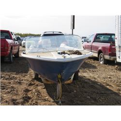 14' FIBERGLASS BOAT/MOTOR/TRAILER, 40 HP JOHNSON SEAHORSE, SOLD AS IS