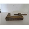 Image 3 : Wooden Vise Grip, 2 bottles, 1 - 1845 Brown hospital bottle, 1 - Sask Liquor 1940s 11" high
