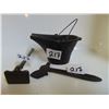 Image 2 : CAST IRON ASH PAIL 3½" BY 1¾" WITH MINIATURE HOE AND AXE (BROKE END)