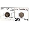 Image 1 : CANADIAN SILVER 1858 (HOLED) 10 CENT AND 1888 10 CENTS