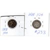 Image 2 : CANADIAN SILVER 1858 (HOLED) 10 CENT AND 1888 10 CENTS