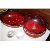 Image 1 : Antique Red Glassware, oven ware rooster cup and child's ceramic creamer and saucer