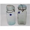 Image 1 : SQUARE AND ROUND PERFECT SEAL QUART JARS, 1 BLUE ONE CLEAR