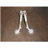 Image 2 : Unmarked Double Mounted Silver Inlaid Drop Shank Spurs- Barrel Chap Guards Cowboy Marked M