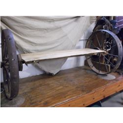 Iron Wheel Bench- 62"L X 17"D X 31"H- Wheels Come Off Bench for Easy Transport
