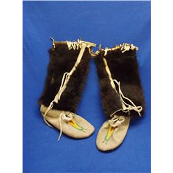Beaded High Top Moccasins- Bear Hide Uppers- 18"H