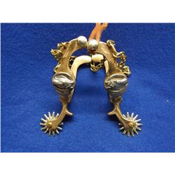 Star and Anchor Marked Kids Spurs- Drop Shank- Hercules Bronze- Horseheads- 14 Point Rowels