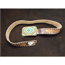 Sioux Beaded Belt Buckle- Buck Stitched Carved Belt- Buckle 4.25" X 2.75"