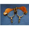 Image 10 : Marked Rawhide Mexico Silver Inlaid Spurs- Double Mounted- Striped Buttons- Drop Shank