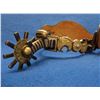 Image 4 : Marked Rawhide Mexico Silver Inlaid Spurs- Double Mounted- Striped Buttons- Drop Shank
