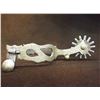 Image 2 : Unmarked Silver Overlaid Spurs- Snake Pattern- Barrel Chap Guards- Rowel Covers- 14 Point Rowels