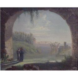 19th Century School, TWO MEN JOURNEYING, oil painting on canvas, 20 ½ x 25”, signed, lower righ...