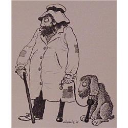 Lorenzo Alessandri (b. 1927) Italian Surrealist, OLD MAN AND DOG, 1965, ink drawing on stiff wo...