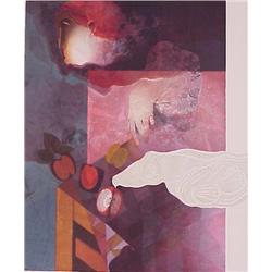 Sunol Alvar (b. 1935) Spanish, WOMEN WITH DOVE (Mauve), embossed color lithograph, signed in pe...