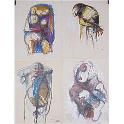 Theodore Berkic (20th Century) Yugoslavian (four), UNTITLED, c. 1985, four mixed media (includi...