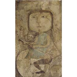 Graciela Rodo Boulanger (b. 1935) Bolivia, GIRL ON BICYCLE, color Porchoir print after a waterc...