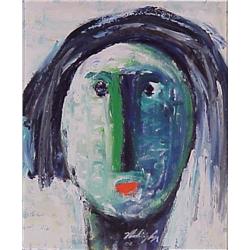 Vladamir Cora (20th Century) Mexican, PROFILE IN BLUE AND GREEN, 2002, oil painting on board, 1...