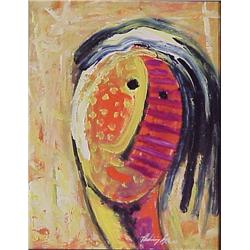 Vladamir Cora (20th Century) Mexican, PROFILE IN YELLOW AND RED, 2002, oil painting on board, 1...
