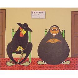 Xavier Cugat (1898-1990) Cuban, THE RABBI & THE NUN AT THE PSYCHIATRIST’S OFFICE, color screenp...