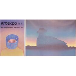 Jean Michel Folon (b. 1934) Belgium (two), BRICK MAN, color lithograph poster, 24 ¾ x 34”, fram...