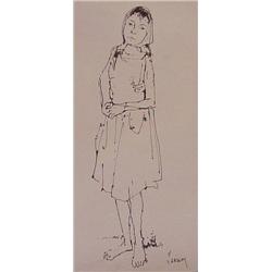 Jean Jansem (b. 1920) French/Armenian, YOUNG GIRL, pen and ink drawing on paper, 26 ¾ x 18 ½”,...