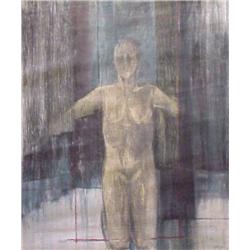 M'liz Keefe (20th Century) American, FINISHED EASTER SATURDAY, oil, tar and sand painting on ca...